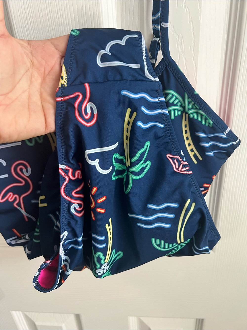chubbies Navy Electric Avenue neon flamingo One-Piece Swimsuit - Picture 6 of 6